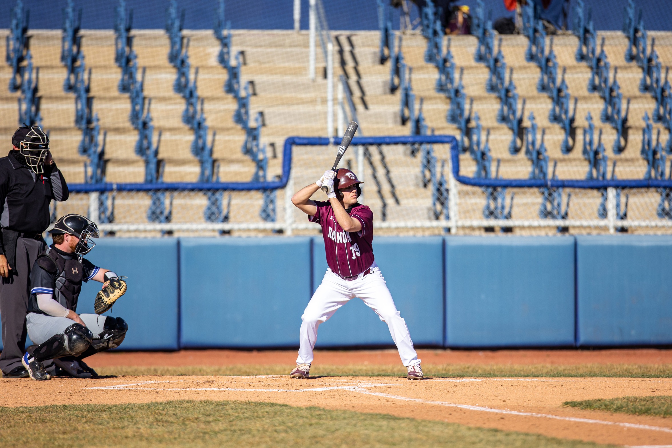 action photo of RC baseball player Tyler DeMeo hitting