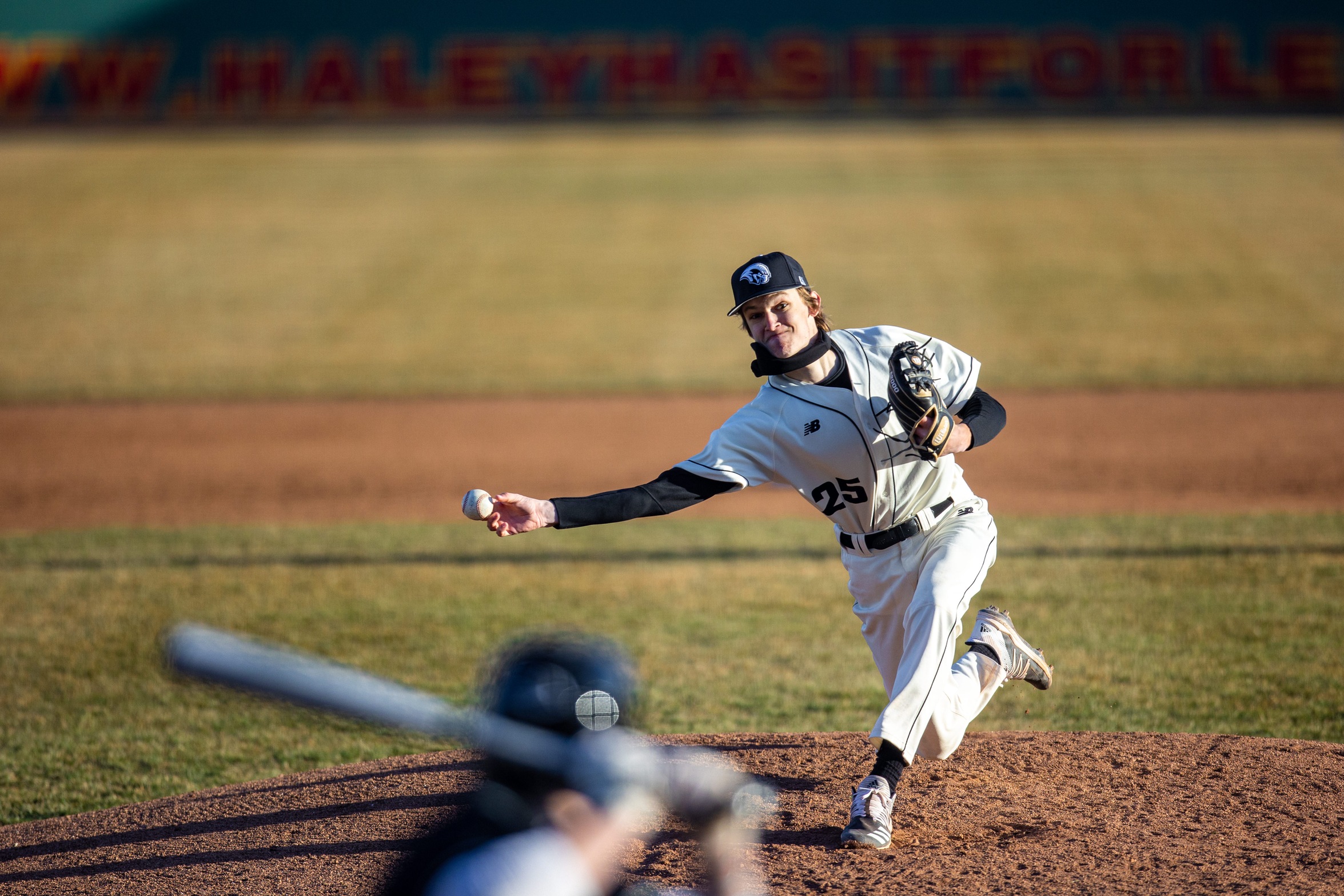 action photo of RC baseball pitcher Austin Bansek