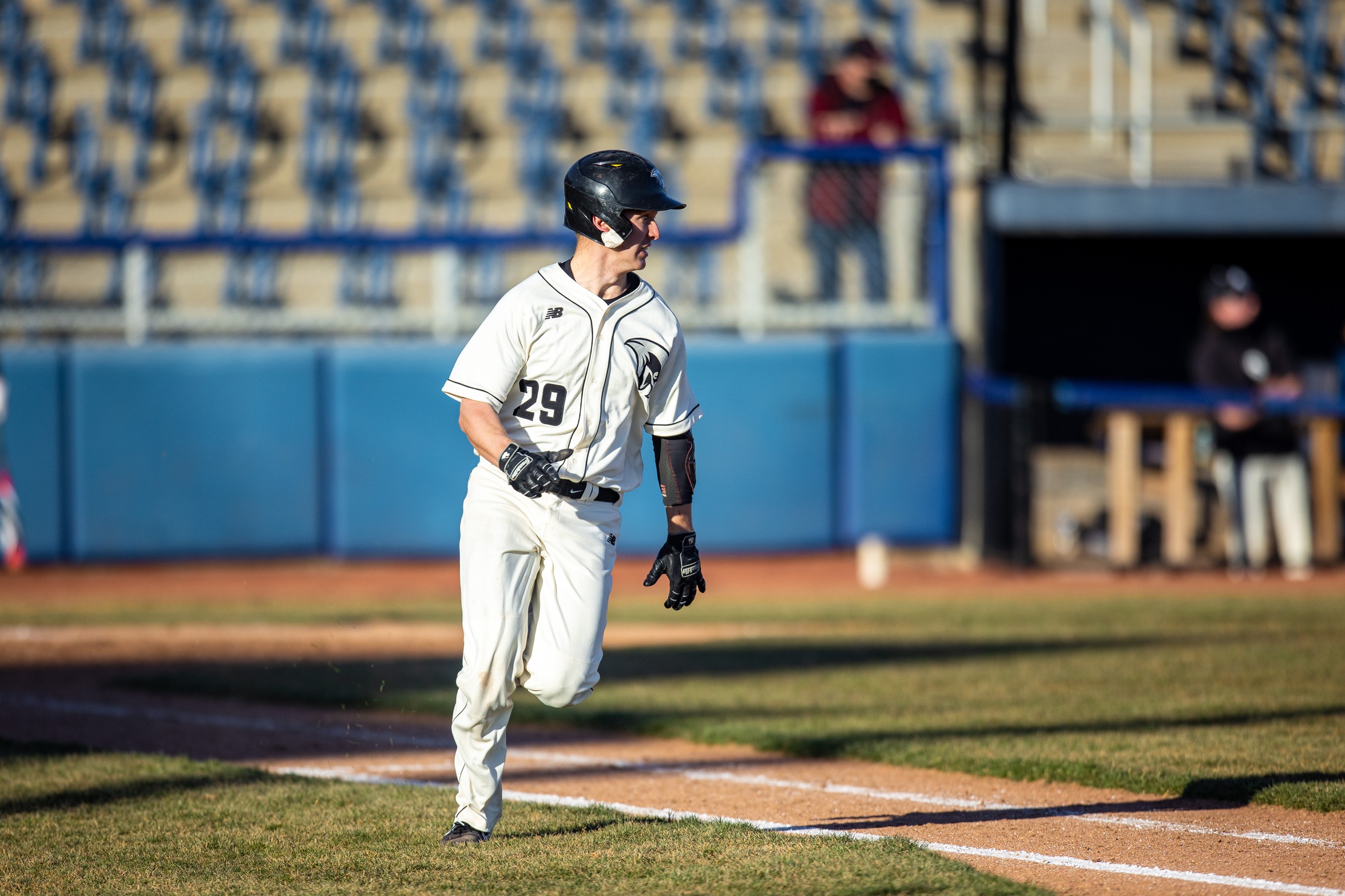 action photo of RC baseball Player Jack Carpin running the bases